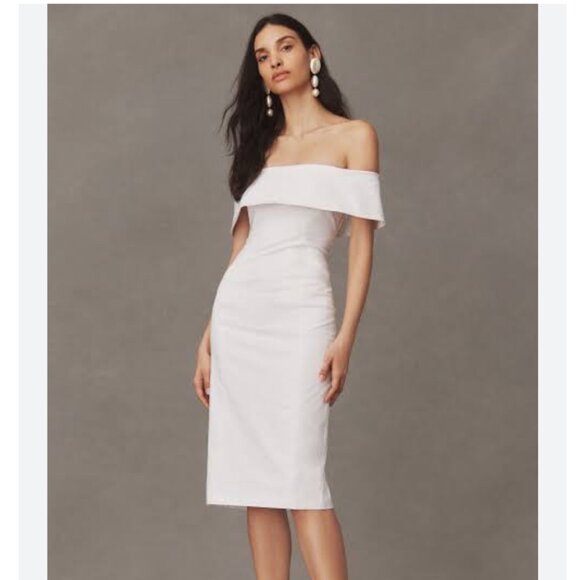 BHLDN Ingrid Off-The-Shoulder Ivory‎ Midi Dress Size M NEW WITH TAG - Picture 1 of 4